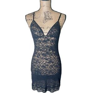 Vintage 2009 Victoria's Secret Black Lace Chemise with Adjustable Straps
